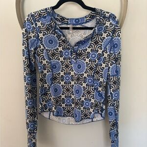 FP Movement by Free People Blue and Black Patterned Long Sleeve Shirt